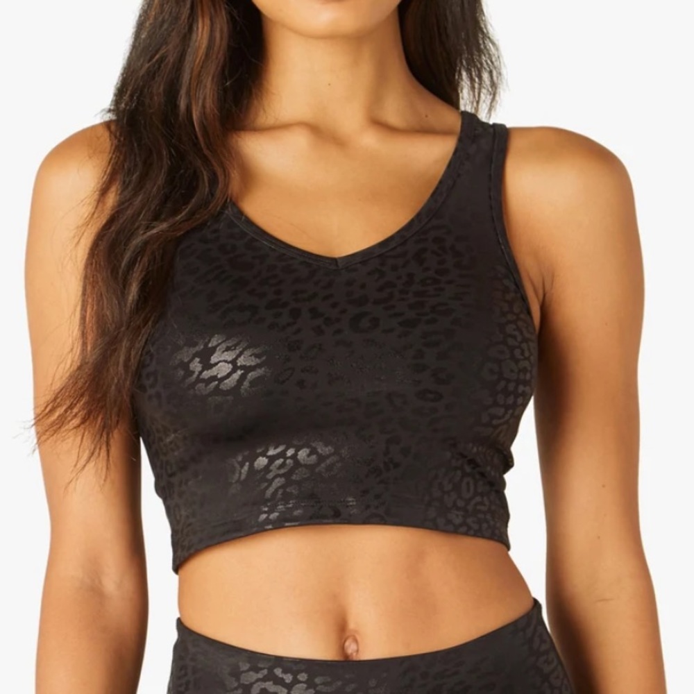 Beyond yoga shiny leopard crop tank black